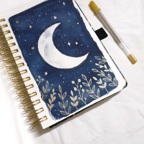 Solstice Illustration, Solstice Winter, Archer And Olive, Watercolor Art Journal, The Longest Night, Dot Grid Journal, Moon Drawing, Moon Illustration, Bullet Journal Art