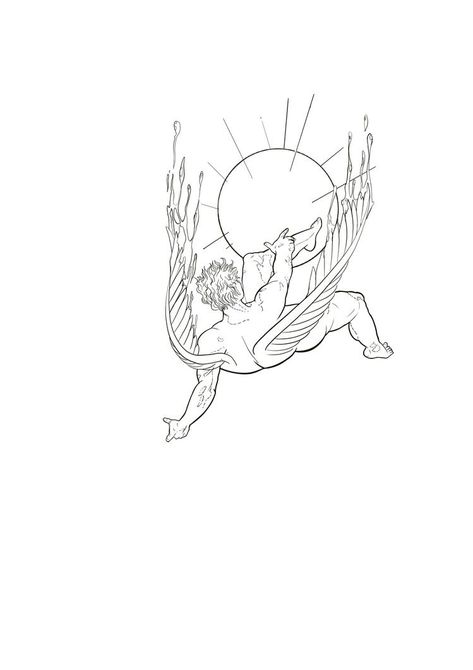 Greek Mythology Flash Tattoo, Minimalist Icarus Tattoo, Angel Falling Tattoo, Icarus Tattoo Minimalist, Icarus Falling Tattoo, Icarus Tattoos, Icarus Tattoo Design, Graduation Tattoo, Falling Angel Tattoo