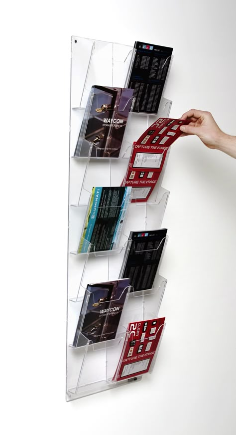 Flyer Display Ideas, Brochure Holder Diy, Wall Mounted Magazine Holder, Wall Mounted Magazine Rack, Wall Brochure Holder, Brochure Stand, Gift Shop Interiors, Brochure Holder, Brochure Display