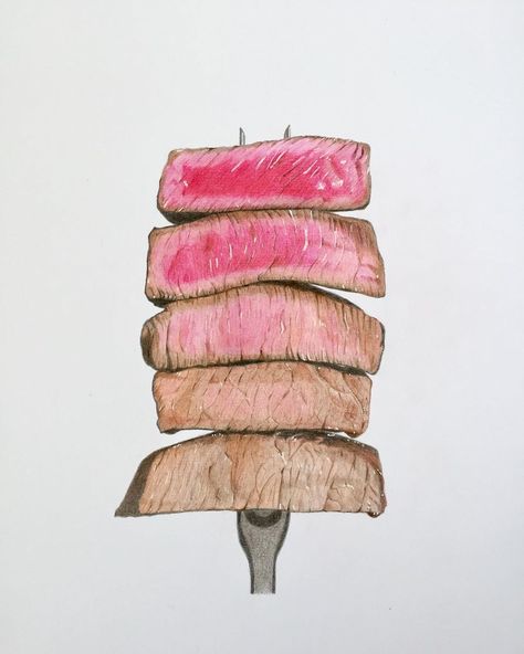 Steak Drawing, Food Artwork, Cute Drawing, Food Drawing, Color Pencil Drawing, Things To Draw, Sketchbook Art, Food Illustrations, Colored Pencil