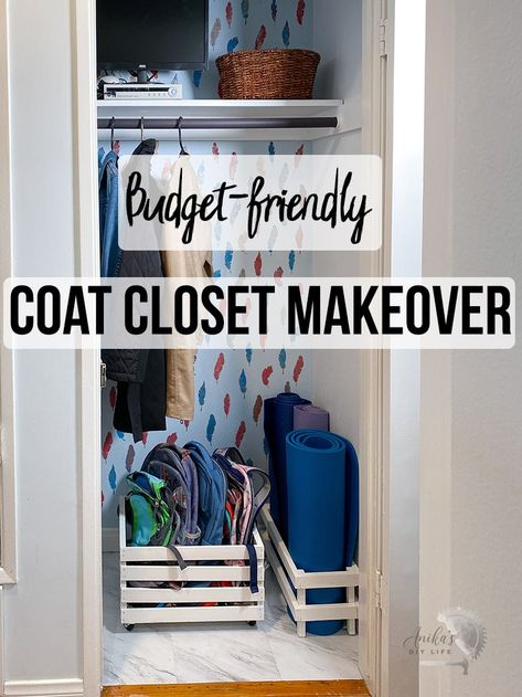 Easy budget-friendly and beautiful entryway coat closet makeover for a small coat closet. Simple organization ideas and inspiration. #anikasdiylife Entryway Coat Closet, Simple Organization Ideas, Entryway Closet Makeover, Coat Closet Makeover, Small Coat Closet, Closet Simple, Simple Organization, Closet Makeover Diy, Simple Coat