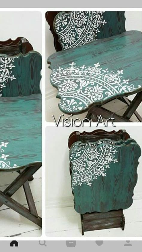 Decoupage Furniture, Tv Trays, Stencil Furniture, Furniture Rehab, Bohol, Painted Chairs, Hand Painted Furniture, Refurbished Furniture, Furniture Painting