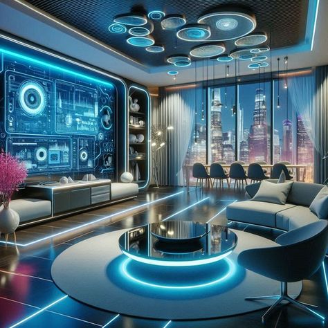 Robotics Lab Interior Design, Arcade Business, High Tech Office, Futuristic Rooms, Technology Advertising, Futuristic Home Design, Futuristic Living Room, Futuristic Room, Chrome Furniture