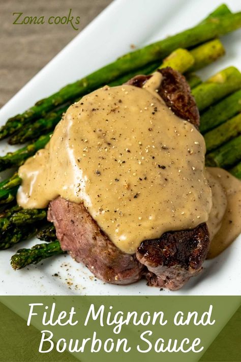 This easy Filet Mignon and Bourbon Sauce is impressive without requiring too many ingredients. The Filet Mignon medallions are simply seasoned with salt and pepper and cooked in a cast iron skillet until they are medium rare. Then the pan drippings are mixed with bourbon, onion, garlic, heavy cream, beef broth, butter, and a touch of sugar to create a sauce. Easy Filet Mignon, Ham Pasta Salad, Filet Mignon Recipe, Mignon Steak, Filet Mignon Recipes, Grilled Ribeye, Filet Mignon Steak, Meal For Two