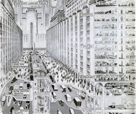 1920s 'Popular Science' Illustration Stacks the Future American City Like a Layered Cake | 6sqft Layered City, Geek Mythology, Hidden London, City Ideas, Science Illustration, Info Graphics, World Of Tomorrow, London Places, Popular Science