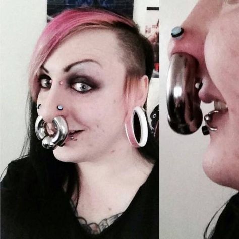 Crazy Piercings, Stretched Septum, Mouth Piercings, Facial Pictures, Huge Rings, Septum Piercings, Face Piercings, Body Piercings, Stretched Ears