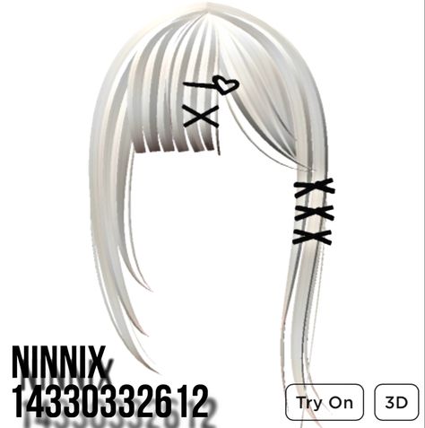 Roblox White Bangs Codes, Roblox White Hair Codes, White Bangs, Emo Roblox Avatar, Roblox Code, Black Hair Roblox, Roblox 3, Club Hairstyles, Bloxburg Decal Codes