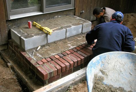 http://dfldesign.com/images/Masonry-Brick-Steps-Construction.gif Driveways Landscaping, Front Porch Stairs, Landscape Bricks, Front Porch Steps, Porch Stairs, Brick Steps, Brick Walkway, Patio Steps, Outdoor Steps