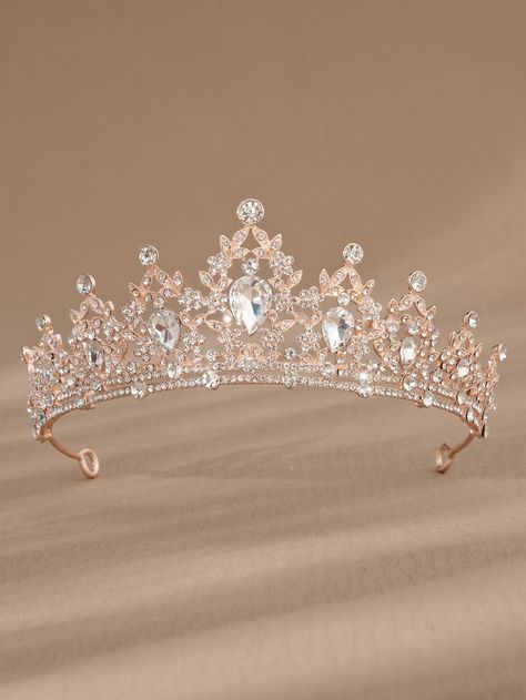 Rose Gold  Collar  Zinc Alloy   Embellished   Wedding & Event Small Quince Crowns, Quinceañeras Crown, Xv Crowns, Rose Gold Photoshoot, Rose Gold Quinceanera Theme, Quince Tiaras, Gold Quinceanera Theme, Quinceanera Crowns, Quince Crowns