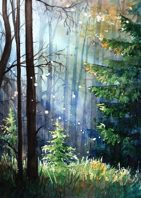 Nature Drawings, Watercolor Tree, Watercolour Inspiration, Forest Painting, 수채화 그림, Watercolor Landscape Paintings, Watercolor Art Lessons, Watercolor Trees, Watercolor Inspiration