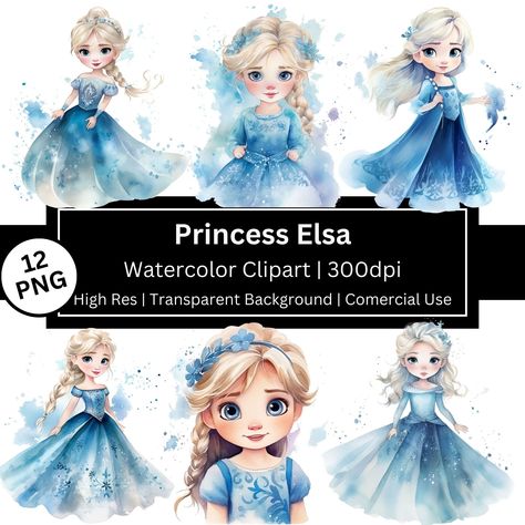 Elsa Clipart, Frozen Png, Fairytale Clipart, Princess Elsa, Ice Princess, Baby Princess, Watercolor Clipart, Google Drive, Art Images