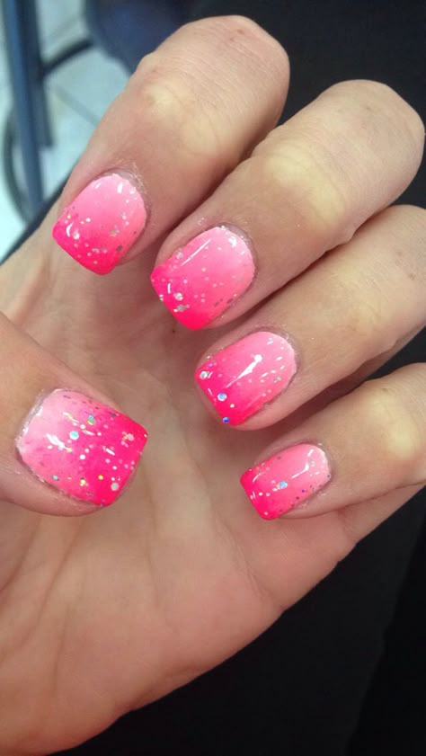 Valentine’s Day Ombre Nails, Ombre Nails For Valentines Day, Light Pink To Dark Pink Ombre Nails, Valentine Powder Dip Nails, Pink Ombre Sparkle Nails, February Nails Ideas Acrylic, Valentines Glitter Nails, Valentines Day Nails Ombre, Valentines Day Nails Hot Pink