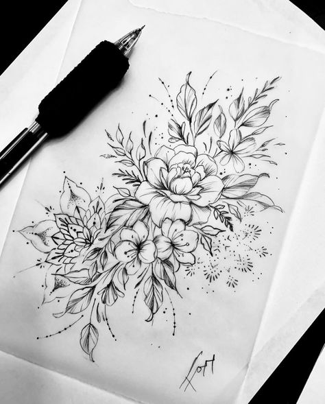 Floral Swirl Tattoo, Floral Mandala Back Tattoo, Womens Quarter Sleeve Tattoo Upper Arm, Half Sleeve Tattoos For Women Ideas, Crysamthmum Flower Tattoo Design, Bohemian Flower Tattoo, Celestial Sleeve Tattoos For Women, Floral And Mandala Tattoo Sleeve, Cluster Of Flowers Tattoo