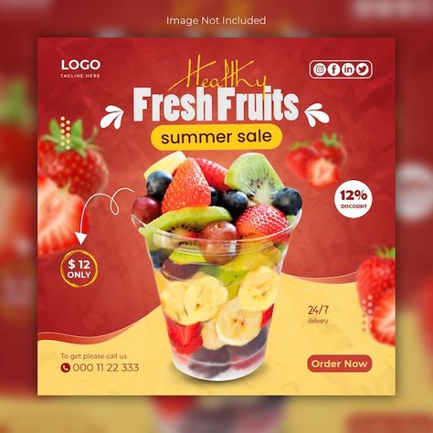 Salad Banner Design, Fruit Graphic Design, Salad Design, Salad Shop, Fruit Custard, Salad Menu, Bulletin Journal, Design Flyers, Fruit Parfait