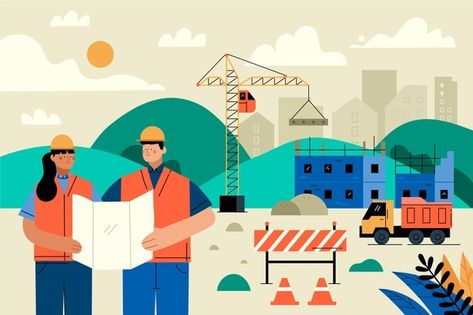 Organic flat engineers working on constr... | Free Vector #Freepik #freevector #building #construction #flat #organic Construction Illustration, Farm Logo Design, Brain Illustration, Office Paint, School Illustration, Cars Characters, Farm Logo, Construction Theme, Building Construction