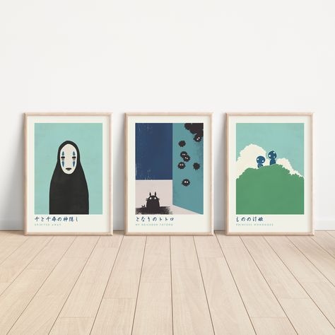 ✨BRING THE ENCHANTING WORLDS OF STUDIO GHIBLI INTO YOUR HOME WITH OUR EXCLUSIVE POSTER BUNDLE!✨ A digital collection of three beautifully crafted prints inspired by Mononoke Princess, Spirited Away, and Totoro. Perfect for creating a cohesive Studio Ghibli Décor, these prints capture the magic and essence of these timeless movies, making them a perfect addition to your home, nursery, or studio. 📷 THIS IS A DIGITAL PRODUCT; NO PHYSICAL ITEMS WILL BE SHIPPED. You have the flexibility to decide whether to print in the comfort of your own home or seek professional printing services. 🎉WELLCOME TO OUR ART PRINT STORE! 🎉  At Minim, we love art and technology. To create our designs, we use artificial intelligence and digital drawing tools. 🎨WHAT YOU GET🎨 3 designs with 4 JPG files each, at Hi Studio Ghibli Bedroom Decor, Studio Ghibli Apartment Ideas, Studio Ghibli Room Decor, Studio Ghibli Inspired Room, Studio Ghibli Bedroom, Studio Ghibli Nursery, Ghibli Room Decor, Studio Ghibli Prints, Ghibli Nursery