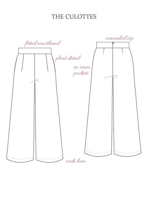 The Culottes | Textillia Culottes Pattern, Evening Trousers, Sewing Things, Paper Sewing Patterns, Pyjama Bottoms, Sewing Book, Dressmaking Fabric, Patterned Sheets, A Skirt