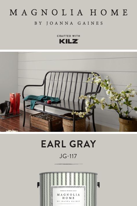 Inspired by the warmth of a classic fall beverage, we’re loving the cozy hue of Earl Gray—from the Magnolia Home by Joanna Gaines® paint collection. Featured here in this festive entryway, Earl Gray is a stylish twist on a timeless neutral wall color. Click below to learn more. Magnolia Grey Paint Colors, Joanna Gaines Home Paint Colors, Yarn Paint Color Joanna Gaines, Vintage Weathervane Magnolia Paint, Earl Grey Paint, Magnolia Paint Colors Joanna Gaines, Magnolia Home Paint Colors, Neutral Wall Color, Magnolia Paint Colors