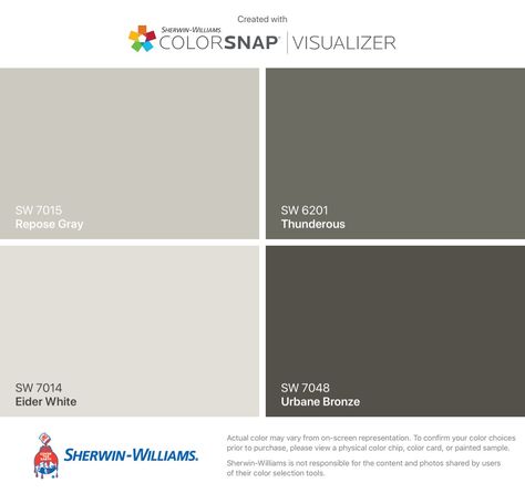 Thunderous Sherwin Williams Bedroom, Thunderous Sherwin Williams Color Palettes, Thunder Gray Sherwin Williams Exterior, Sw Thunderous, Thunderous Sherwin Williams, Sherwin Williams Thunderous, Urbane Bronze Color Palette, Eider White, Urbane Bronze