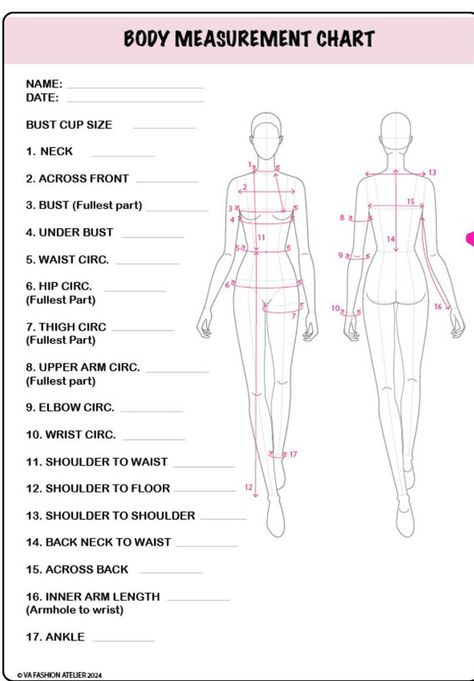 Tailor Measurement Sheet, Sewing Measurements Women, Sewing Measurements Chart, Measurement Book For Tailors, Skirt Types Chart, Measurements Chart For Women, Sewing Body Measurements, Standard Measurements Chart For Women, Body Measurements Chart Printable