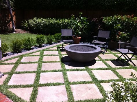 Artificial Turf Backyard, Paver Fire Pit, Turf Backyard, Grass Backyard, Grass Pavers, Outdoor Fire Pit Area, No Grass Backyard, Contemporary Patio, Landscape Construction