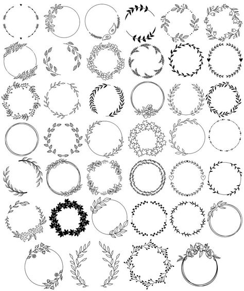 Wreath Svg Bundle Circle Svg Bundle Floral Wreath Svg Heart | Etsy Eucalyptus Wreath Clipart, Circle Frames Design, Monogram Wreath Svg, Circle Embroidery Design Ideas, Easy Wreath Drawing, Simple Wreath Drawing, Embroidery Circle Designs, Wreath Drawing Simple, Draw Wreath