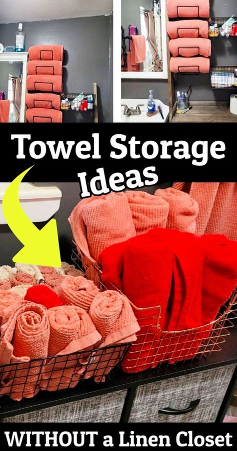 Ways To Store Towels In Small Bathroom, How To Store Towels With No Linen Closet, How To Store Towels In A Small Bathroom, Small Bathroom Wall Storage, No Linen Closet Solutions, Towel Storage Small Bathroom, No Linen Closet, Bathroom Towel Storage Ideas, Organize Towels