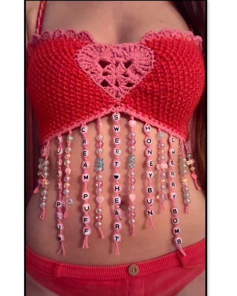 Sugar Queen Top Red/pink Handmade Crochet Beaded Top Silk Cotton Mohair Made in Canada - Etsy Canada Cute Pink Crochet Ideas, Beaded Crochet Top, Crochet Top With Beads, Crochet Rave, Pink Crochet Top, Mohair Crochet, Red Crochet Top, Crochet Design Pattern, Crochet Inspo