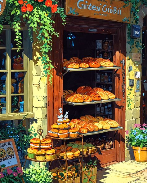 A scene of fresh pastries and bread being taken of the oven in a Ghibli inspired village coffee shop. The air is filled with a delightful aroma. The ship has a rustic village kitchen feel... - ✫ ━━━━━∙⋆⋅⋆∙━━━━━ ✫ Follow ➠ @tech4vinay.ai and Tap notification 🔔 ✫ ━━━━━∙⋆⋅⋆∙━━━━━ ✫ - #ghiblivillage, #fanatasyworld #ailove #aiart #aiartcommunity #visionartai #stablediffusionai #midjourney #aitrend #tech4vinay #NatureHarmony #ScenicJourney #BeautifulViews #ExploreNature #AdventureLife #PeacefulPlaces Ghibli Inspired Kitchen, Village Kitchen, Fresh Pastries, Village Coffee, Bread Shop, Global Village, Blanket Ideas, Coffeehouse, Peaceful Places