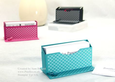 Pootles Stampin Up UK Business Card Holder tutorial (2) Card Holder Tutorial, Idea For Business, Realtor Ideas, Envelope Punch Board, Craft Show Ideas, 3d Paper Crafts, Business Card Holder, Samar, Tutorial Video