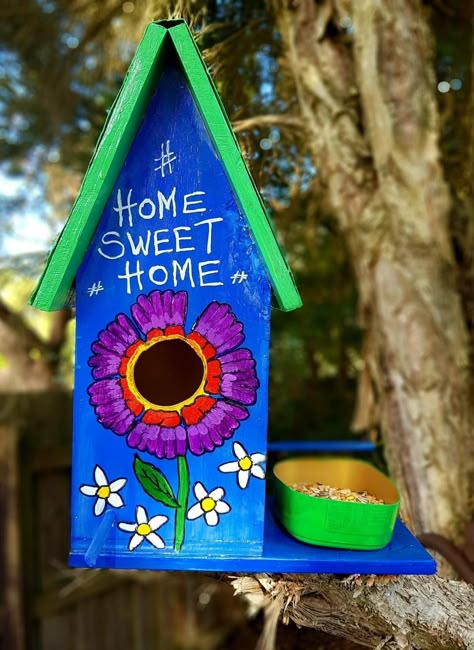 Hand Painted Birdhouses Ideas, Diy Bird Houses, Painting Birdhouses, Whimsical Birdhouses, Rosie Project, Birdhouse Painting, Painted Birdhouses, Hand Painted Birdhouses, Birdhouse Craft