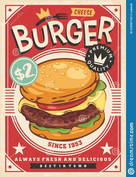 Poster Burger, Retro Burger, Fast Food Poster, Burger Poster, Make Your Own Burger, Fast Food Advertising, Restaurant Poster, Vintage Diner, Restaurant Flyer