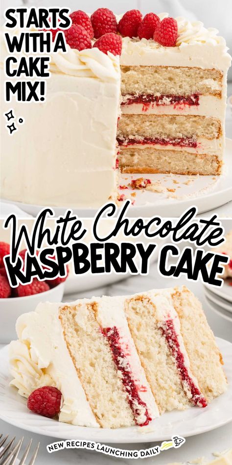 This white chocolate raspberry cake is a delightful dessert that combines the sweetness of white chocolate with the tartness of raspberries in a moist cake topped with a creamy white chocolate frosting. White Chocolate Rasberry Cake, Raspberry Cake Filling, White Chocolate Raspberry Cake, Hawaiian Crockpot, Raspberry Cake Recipes, Raspberry Dessert, White Chocolate Frosting, Chocolate Raspberry Cake, Apartment Vibes