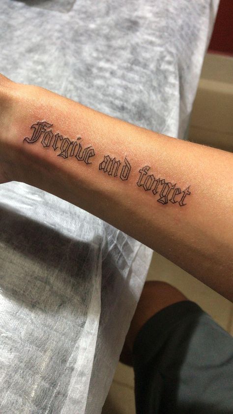 Inspirational Quote Tattoos For Guys, Wrist Tattoos Men Words, Forgive And Forget Tattoo, Complicated Tattoos, Small Word Tattoos Men, Small Tattoos For Guys With Meaning, Tattoo Text Ideas Men, Dv Tattoos, Word Tattoos Men