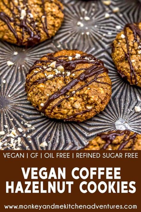 Slightly chewy with crisp edges, these gluten free Vegan Coffee Hazelnut Cookies are coffee heaven in cookie form. #wholefoodplantbased #vegan #oilfree #glutenfree #plantbased | monkeyandmekitchenadventures.com Vegan Hazelnut Cookies, Wfpb Cookies, Healthy Bakes, Vegan Bars, Sweet Biscuits, Monkey And Me Kitchen Adventures, Monkey And Me, Vegan Coffee, Mocha Cookies