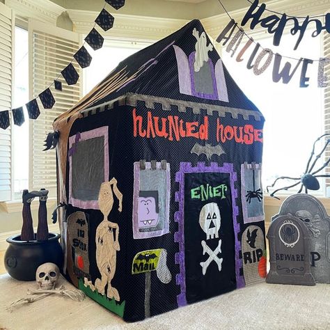 Playhouse Pattern haunted Mansion halloween - Etsy Diy Haunted Playhouse, Pop Up Tent Haunted House, Halloween Playhouse, Pvc Playhouse, Haunted House For Kids, Card Table Playhouse, Haunted House Drawing, Kid Quilts Patterns, Haunted House Diy