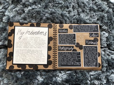 My Intentions Page Art GCSE 2019💕 Statement Of Intent Art Gcse, Gsce Photography, Statement Of Intent, Sketchbook Design, My Intentions, Gcse Art Sketchbook, Sixth Form, Color Plan, Form Art