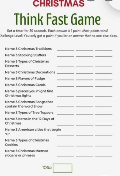 Christmas Think Fast Game, Last Christmas Song, Dessert Names, Christmas Game, Christmas Names, Think Fast, Last Christmas, American Cities, Christmas Song