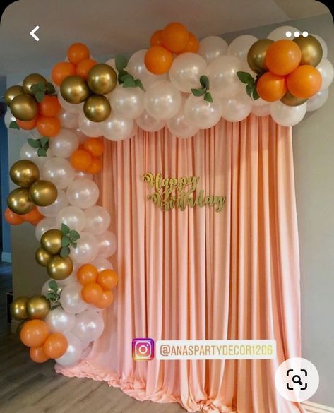 Backdrop Decoration Ideas, Peach Backdrop, Birthday Decoration Ideas At Home, Birthday Decoration Ideas, Backdrop Balloon, Birthday Deco, Decor Balloons, Simple Stage Decorations, Birthday Decorations At Home