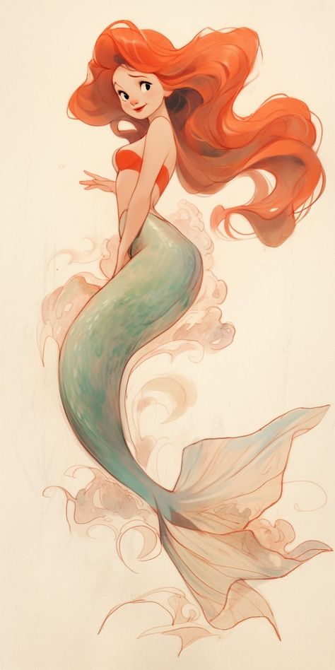 Mermaid Hair Drawing, The Little Mermaid Fanart, Ariel Illustration, Mermaid Character Design, Siren Drawing, Mermay 2024, Ariel Sketch, Mermay Art, Ariel Drawing