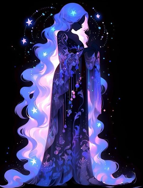 Galaxy Oc Art, Galaxy Illustration Art, Galaxy Princess, Celestial Princess, Space Goddess, Galaxy Hair, Digital Art Anime, 판타지 아트, Dreamy Art