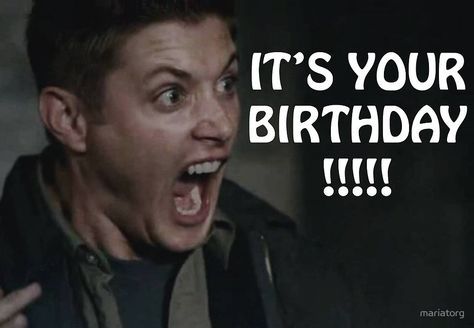 Happy Birthday Card with Dean Winchester ... lol ^_^ #Dean #Supernatural Yellow Fever #birthday meme Supernatural Happy Birthday, Happy Birthday Dean, Supernatural Birthday, Supernatural Party, Funny Happy Birthday Meme, Happy Birthday Meme, Happy Birthday Funny, Supernatural Memes, Funny Happy Birthday