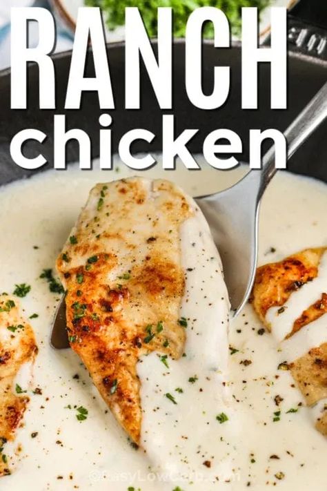 Ranch Style Chicken, Ranch Smothered Chicken, Ranch Dip Chicken Recipes, Creamy Ranch Chicken Skillet, Ranch Dressing Mix Chicken Recipes, Ranch Chicken Stove Top, Ranch Cream Sauce, Sour Cream Marinade For Chicken, Creamy Ranch Chicken Instant Pot