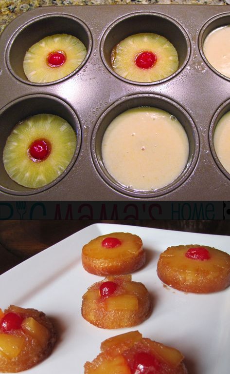 Individual Upside Down Cakes, Desserts Made In Mini Muffin Pans, Pineapple Upside Down Cake Mini, Mini Upside Down Pineapple Cake, Best Birthday Cupcakes, Mini Flan, Pineapple Upside Down Cakes, Upside Down Cupcakes, Pineapple Upside Down Cake Recipe