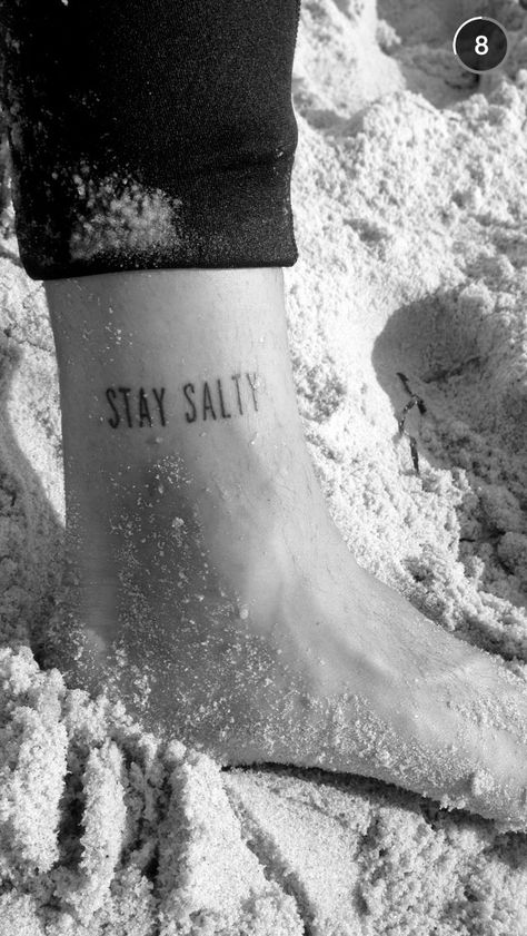 I really like this. stay salty Ocean Phrases Tattoo, Stay Salty Tattoo, Salty Tattoo, Forever Tattoo, Stay Salty, Wave Tattoo, Text Tattoo, Beach Tattoo, Matthew 5