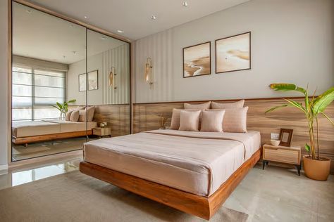 Apartment in Vadodara: Scandinavian Charm Meets Mid-Century Elegance | HomeAdore Mid Century Bedroom Design, Modern Classic Interior Design, Villa Interiors, Mid Century Modern Bedroom Design, Bedroom Interior Design Modern, Mid-century Interior, Modern Classic Interior, Sustainable Interior Design, Minimalist Space