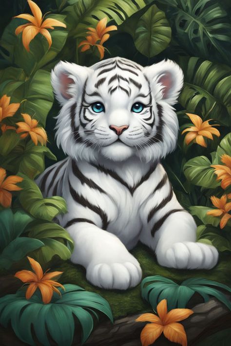 White Tiger Wallpaper, Cubs Wallpaper, Tiger Artwork, Baby Print Art, Kitten Drawing, Cartoon Tiger, Tiger Pictures, Wild Animals Pictures, Wolf Spirit Animal