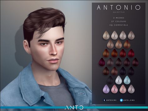 Antonio Hairstyle | Anto on Patreon #sims4cc The Sims 4 Pack, Sim4 Cc, Sims 4 Hair Male, Cc Shopping, Alpha Cc, Sims 4 Tsr, Die Sims 4, Mod Hair, Sims Packs