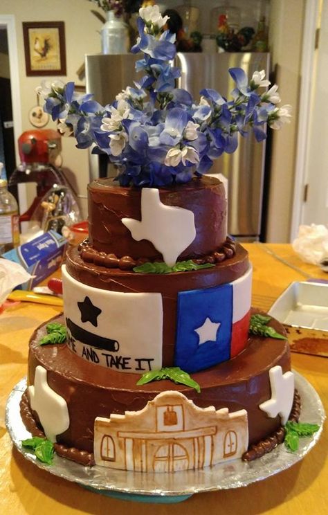 We'll take one San Antonio, Texas cake, please! Texas Birthday Cake, Texas Cake Theme, Texas Themed Party Decorations, Texas Centerpieces, Texas Themed Party, Texas Cake, Texas Independence Day, Texas Party, Texas Theme