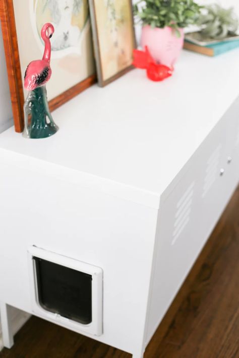 IKEA Cabinet Kitty Litter Box Hack Ikea Lockers, Litter Box Cabinet, Cabinet Hack, Hidden Litter Boxes, Ikea Cabinet, Box Hacks, Box Cabinet, Kitty Litter, Litter Box Furniture